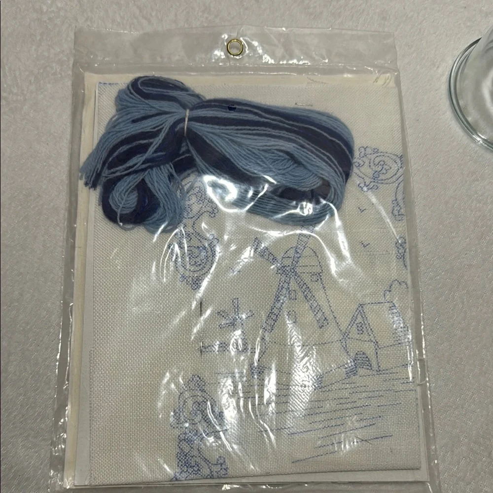 Crewel Embroidery Stitchery Kit - Blue Windmill Design